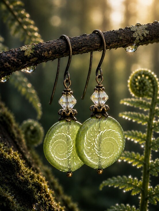 Hand Crafted Jewelry - Spiral Fern Earrings Botanical Woodland Nature Jewelry Hand Crafted